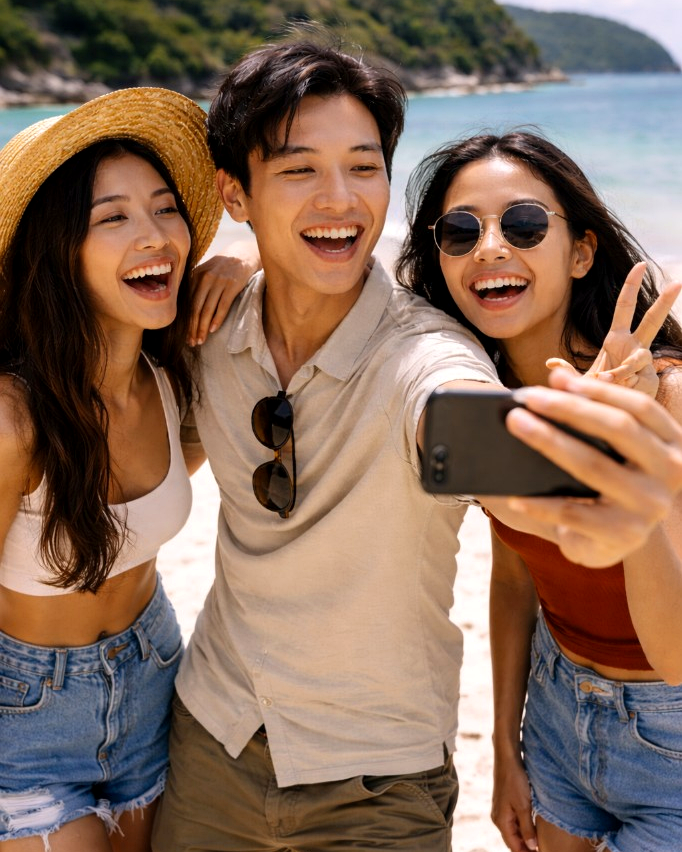 Friends on a beach adventure