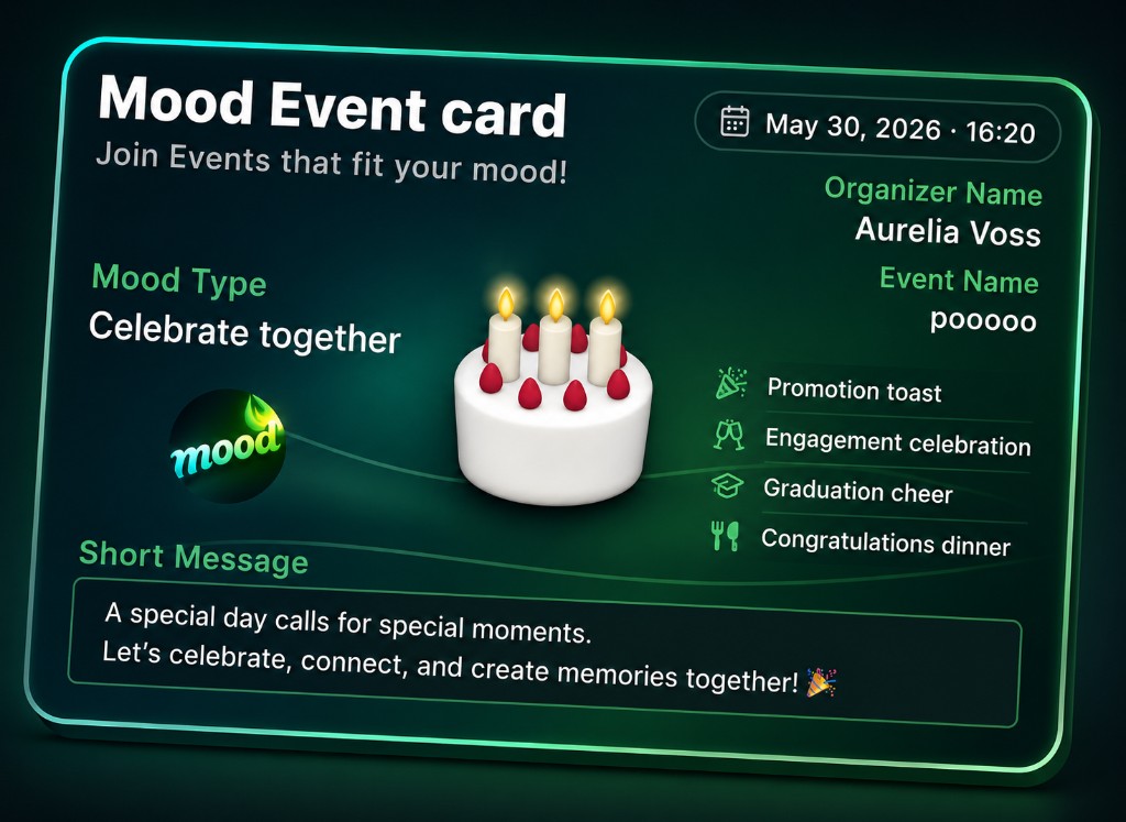 Mood Event Card — Celebrate together, Aurelia Voss